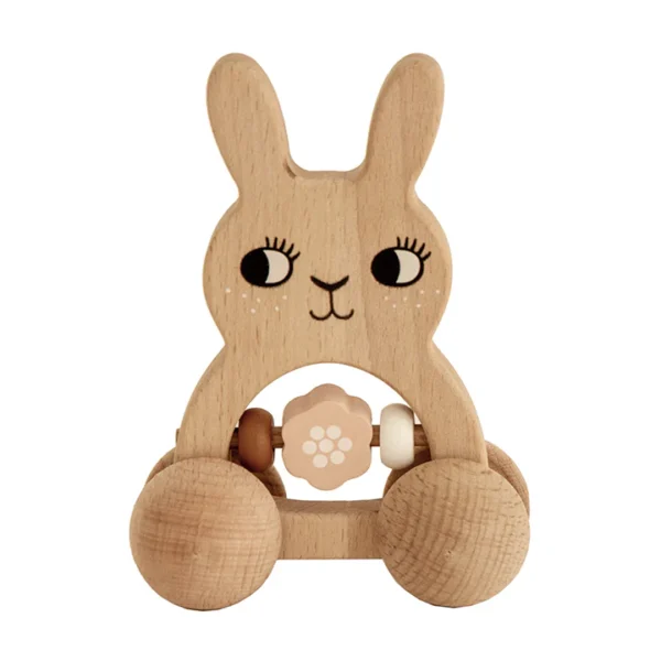 Jucărie zornăitoare din lemn, pe roți - Bunny, ROOMMATE