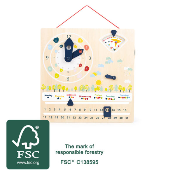 Ceas educațional din lemn cu calendar - Educate, SMALL FOOT