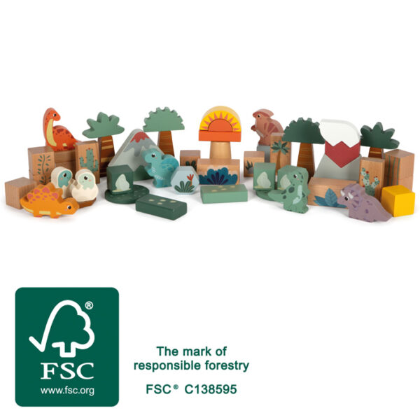 Cuburi din lemn pentru construcit - Dino, SMALL FOOT