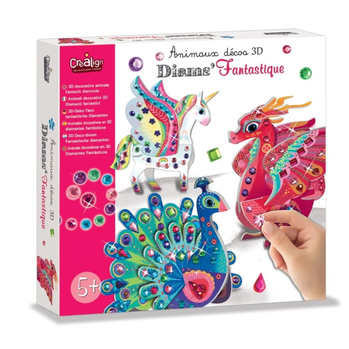 Set creativ – Animale Fantastice 3D decorate cu pietricele strălucitoare, CRÉA LIGN, 5 ani + - imagine 1