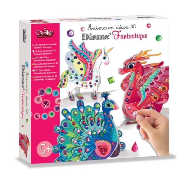 Set creativ – Animale Fantastice 3D decorate cu pietricele strălucitoare, CRÉA LIGN, 5 ani +