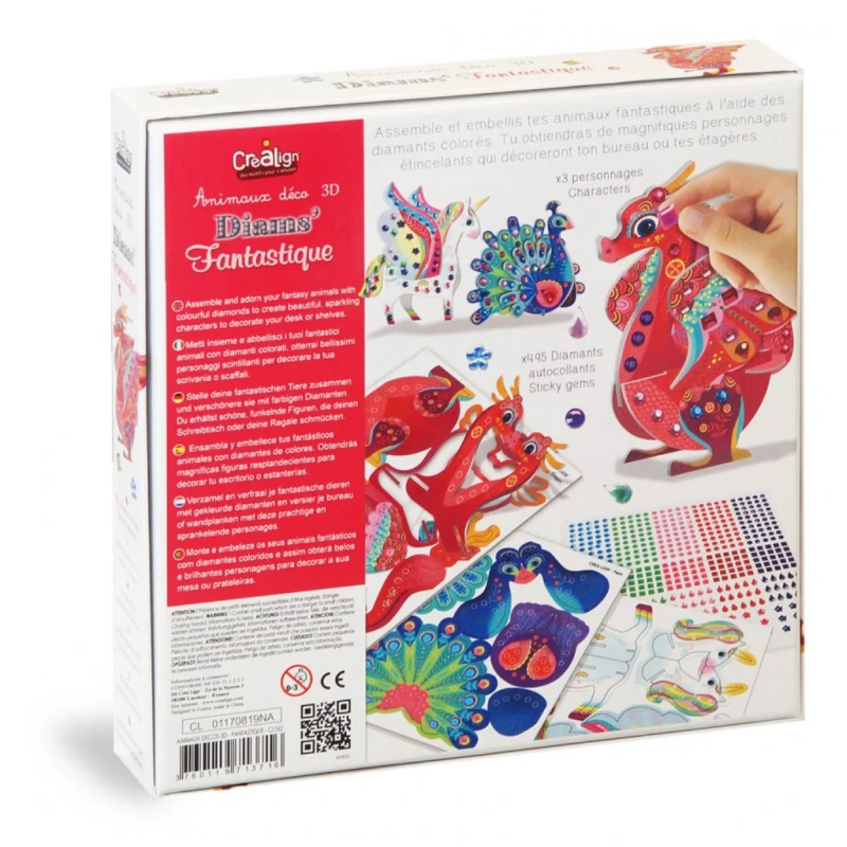 Set creativ – Animale Fantastice 3D decorate cu pietricele strălucitoare, CRÉA LIGN, 5 ani + - imagine 6