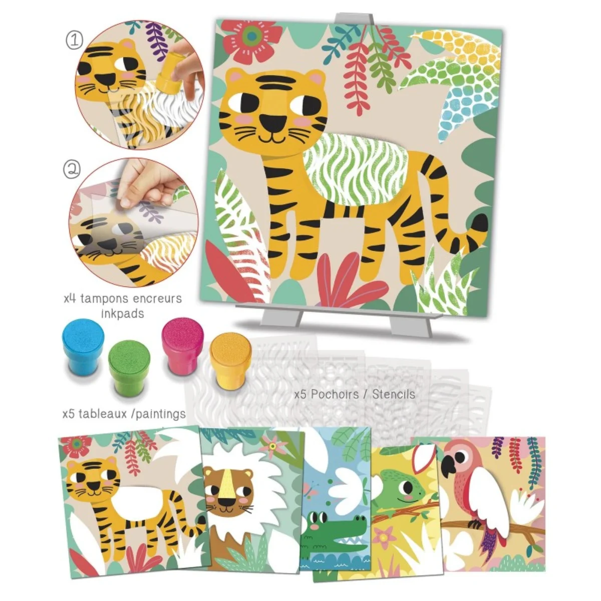 Set de pictură cu ștampile și șabloane – Jungle, CRÉA LIGN, 3 ani+ - imagine 4