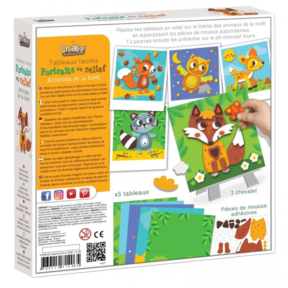 Set creativ – Creează tablouri colorate din spumă - Animale din Pădure, CRÉA LIGN, 3 ani+ - imagine 8